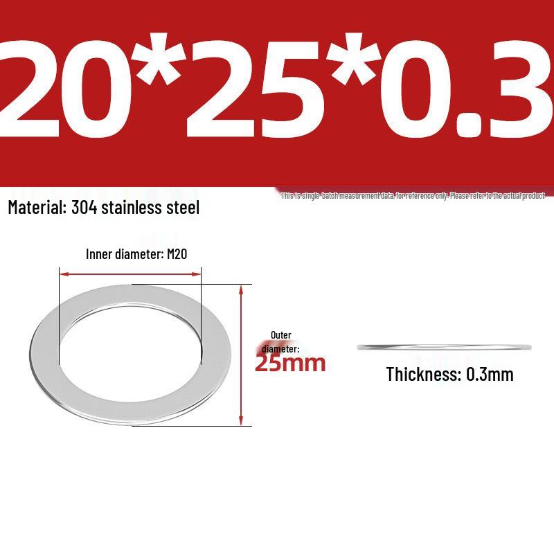 304 Stainless Steel Ultra-Thin Flat Washers - Available in Thickness: 0.1mm, 0.2mm, 0.3mm, 0.5mm
