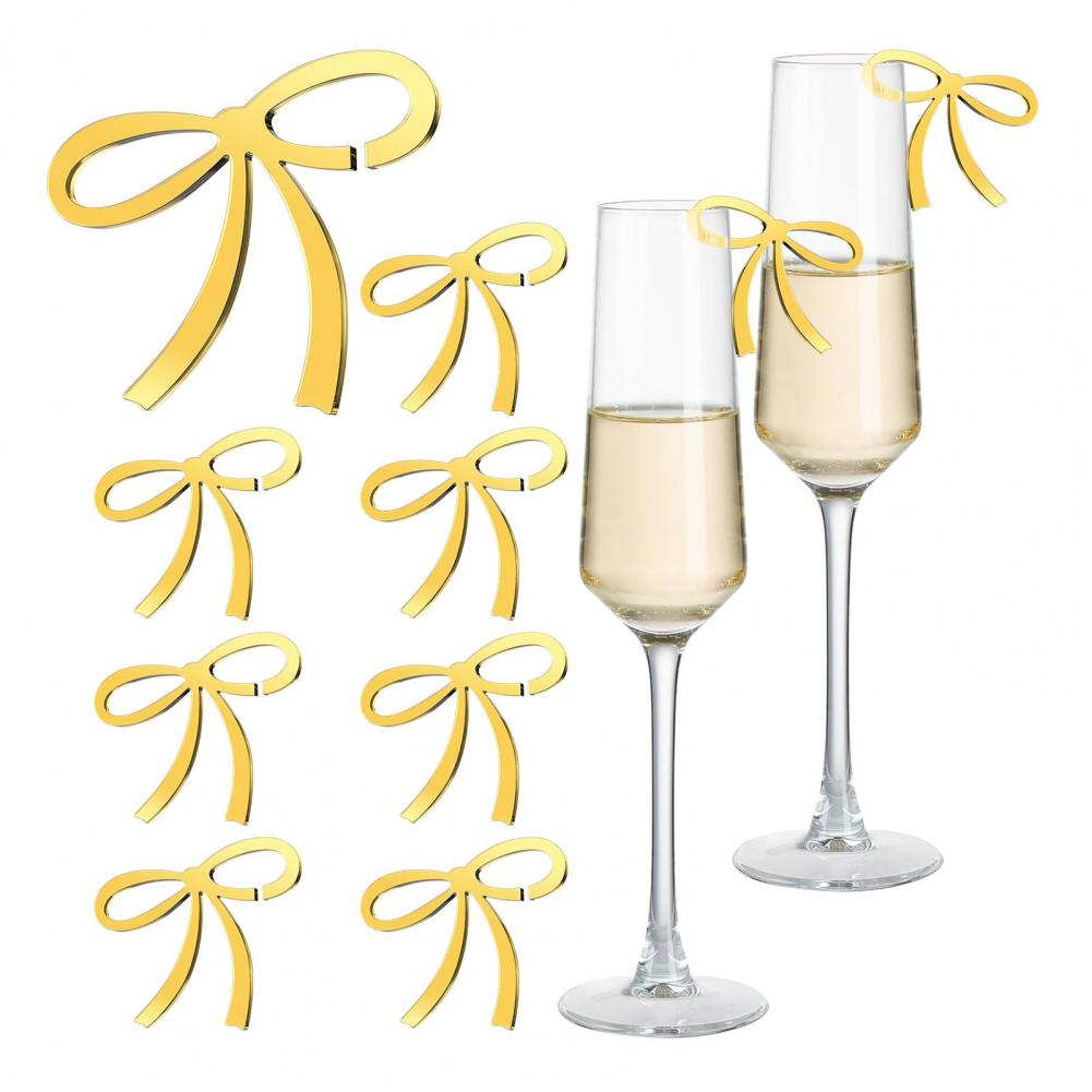 Acrylic Bow Decoration Bow Wine Glass Charms 10pcs Acrylic Bow Drink Tags for Parties Bachelorette Weddings Reusable Wine Glass