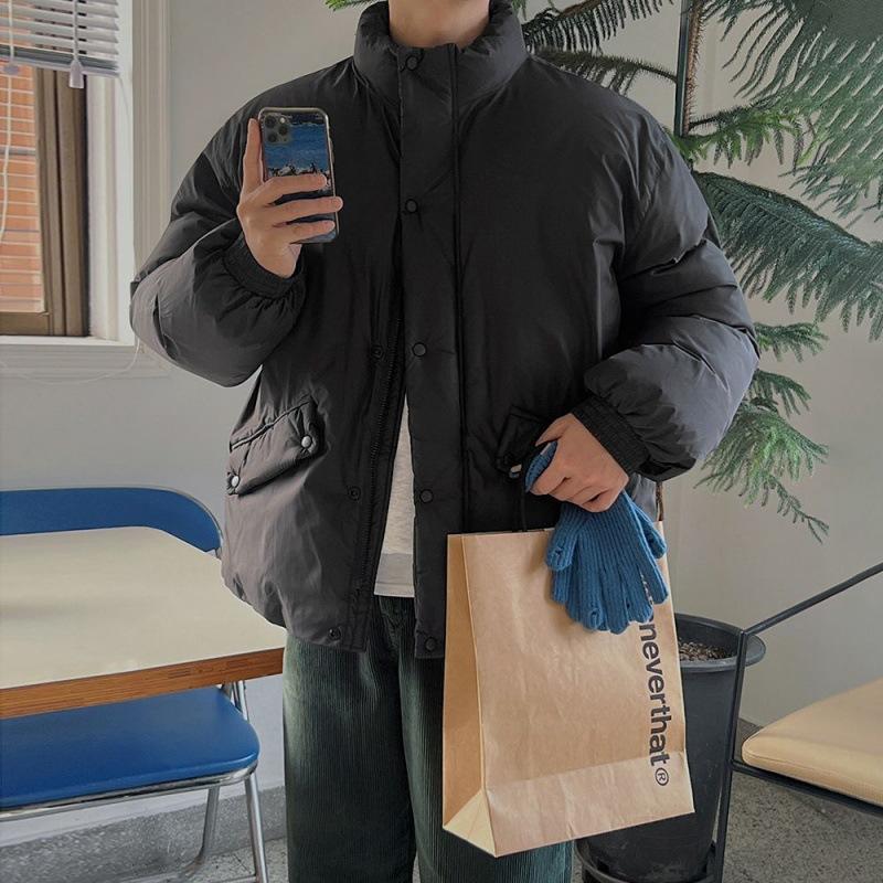 Baumwollmantel mit Stehkragen für Herren, warmer Wintermantel im koreanischen Stil, lockerer und trendiger Baumwollmantel, verdickte Baumwolljacke