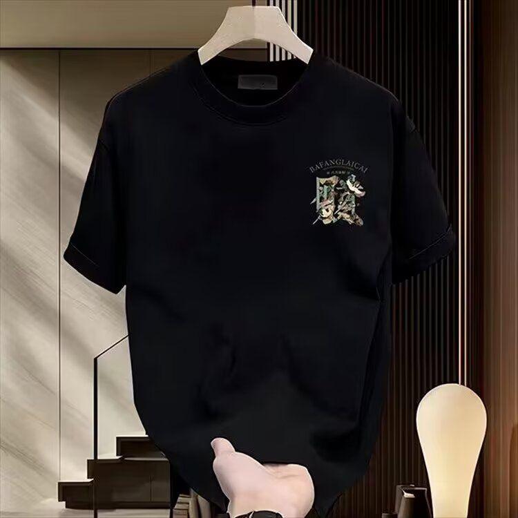 

2026 New Style Mens Summer Trendy Simple Print 100 Cotton Comfortable LooseTee Shirt S