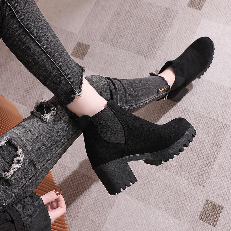 Autumn and winter single boots women's thick heel Martin boots platform British style round head short boots high heel women's boots