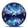 Aurora Borealis Over Mountain Lake Round Wall Clock, Stunning Night Sky Decorative Timepiece for Nature Lovers, Starry Scenery-T