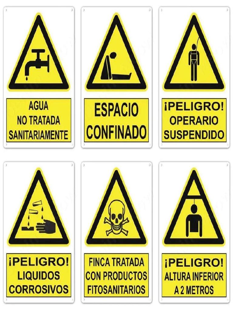 Spanish Warning Sign Danger Metal Sign for Street Yard Bar Workshop Decor Yellow Waterproof Caution Signs Outdoor Indoor