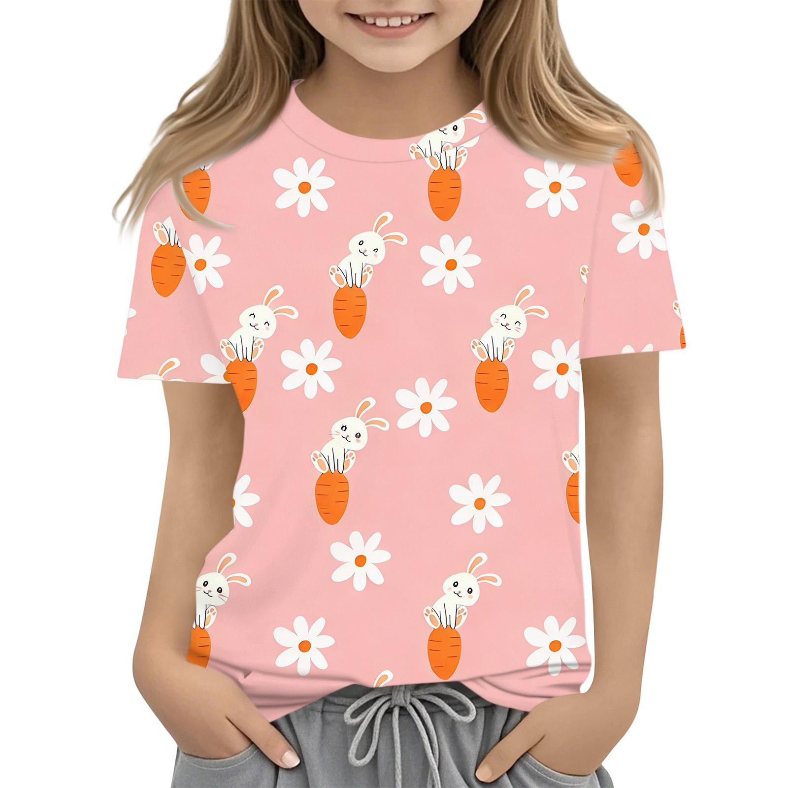 

Boys Girls Round Neck Casual Printed Short-sleeved T-shirt Top 140