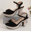 Fashion Summer Flock High Heel Sandals Women 2025 New Peep Toe Thick Bottom Sandal Woman Office Ladies Buckle Strap Solid Sandals Mujer