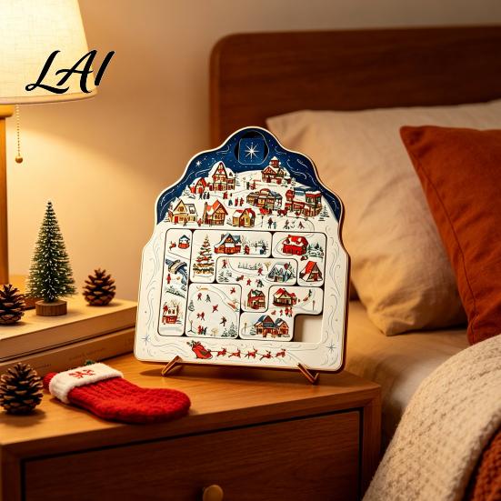 Christmas Puzzle Ornament Advent Calendar Wooden Countdown Home Decor Xmas for Table Mantel Holiday Commemorative Gifts