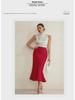 2025 Spring Women's Satin Slim Fishtail Skirt - Solid Color Medium Length
