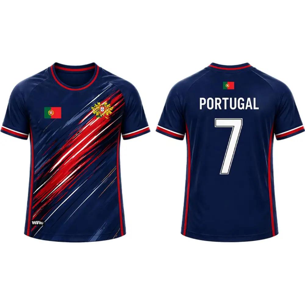 Unisex 2026 Portugal Flagge Fußball Gedenk-T-Shirt Atmungsaktiv Outdoor Training Herren Damen Lässig Kurzarm Trikot