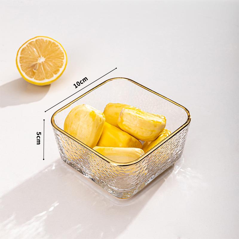 Simple Hammered Glass Square Bowl for Salad, Fruit, Dessert, and Storage