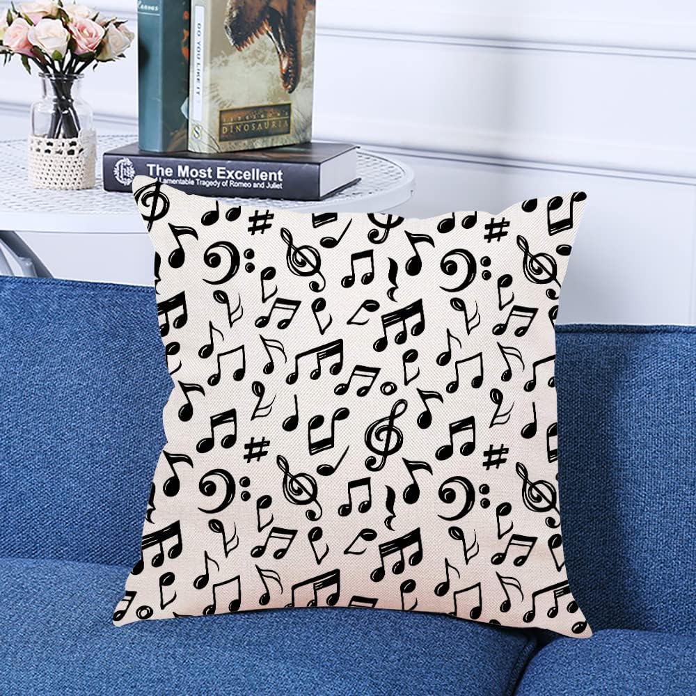 Decorative Square Throw Pillow Covers Music Musical Note Treble Clef Couch Sofa Bed Pillow Covers Cushion Cases 18x18 Inch
