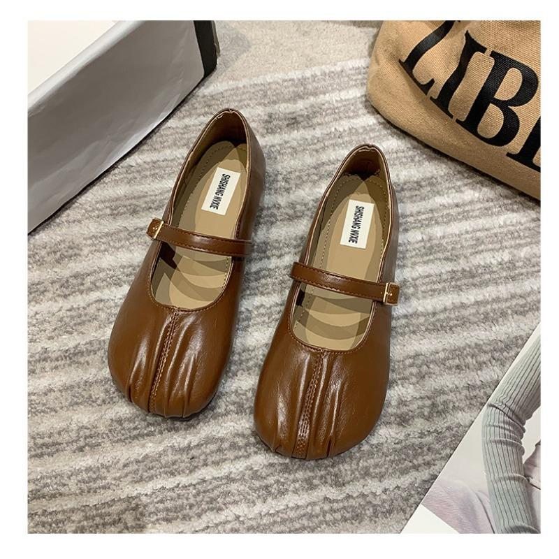 

Ретро плиссированные туфли Doudou на мягкой подошве, женские новые универсальные, легкие и нескользящие туфли на плоской подошве, туфли-лодочки, тренд 40 коричневый