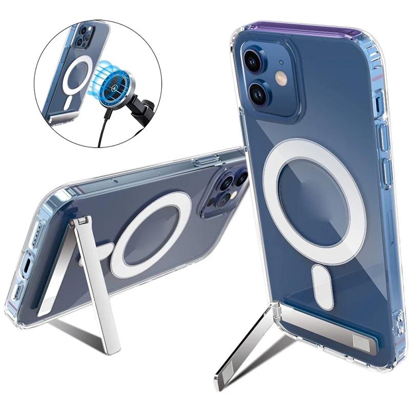 

UYUXIO Clear Magnetic Phone Case with Kickstand for iPhone 17 Pro Max 16 15 14 Plus 13 12 11 Stand Cases Back Cover with Holder iPhone 14 Pro прозорий