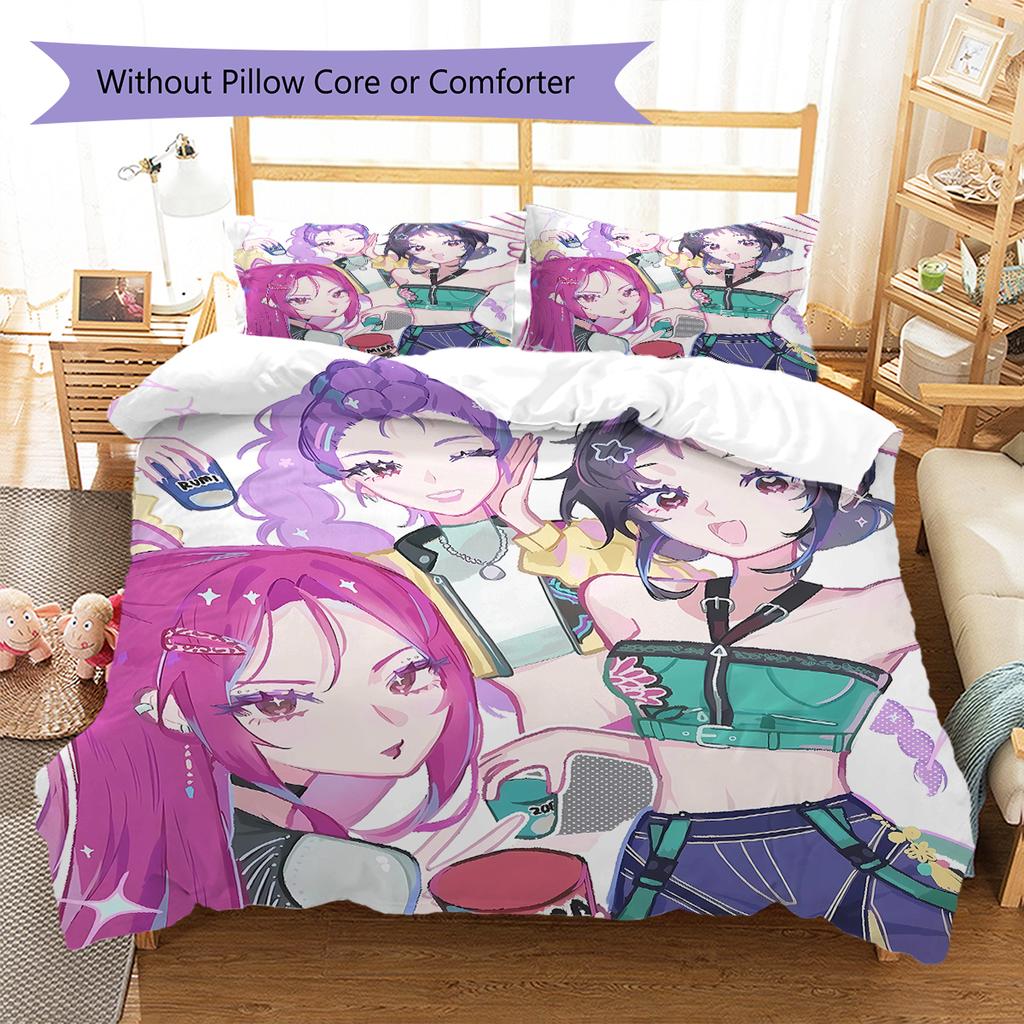 Pościel z wzorem Łowców Demonów K-pop, Zestaw kołdry Poszewka na kołdrę Poszewka na poduszkę Domowy prezent urodzinowy (1 * poszwa na kołdrę + 2 * poszewki na poduszki, bez rdzenia)