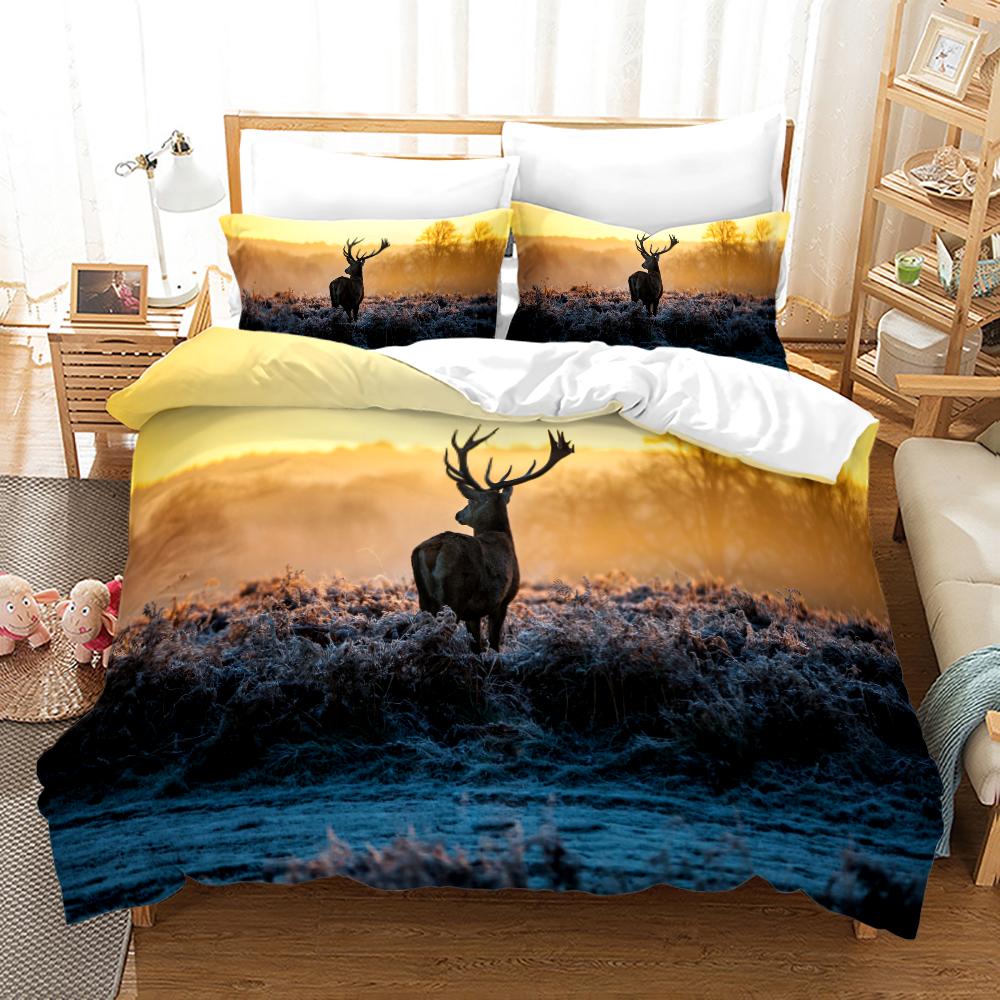 Deer Duvet Cover Set King Polyester Bedding Set For Kid Children Gift Bedding Set 3D Animal Giraffe Purple Theme Comforter Cover