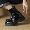 Korean Version of Medium Heel Large Size Thick-soled Knight Boots Women's Comfortable Round Head Sleeve Leather Boots Autumn and Winter New Square Hee