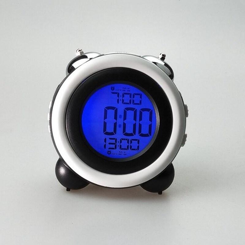 Digital Alarm Clock Time Date Display Double Bell Super Loud for Heavy Sleepers Dual Alarm Blue Backlight for Teens