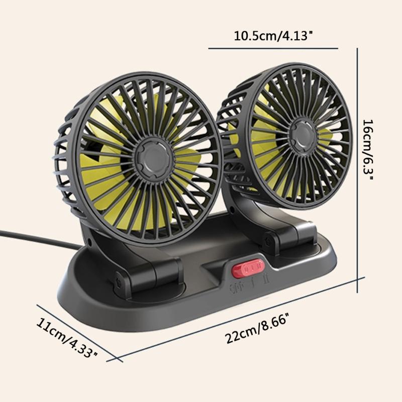 12V/24V Car Cooling Fan Dual Head 360° Rotation Vehicle Mounted USB Fan Auto Cooler Fan for Dashboard Air Circulator Fan