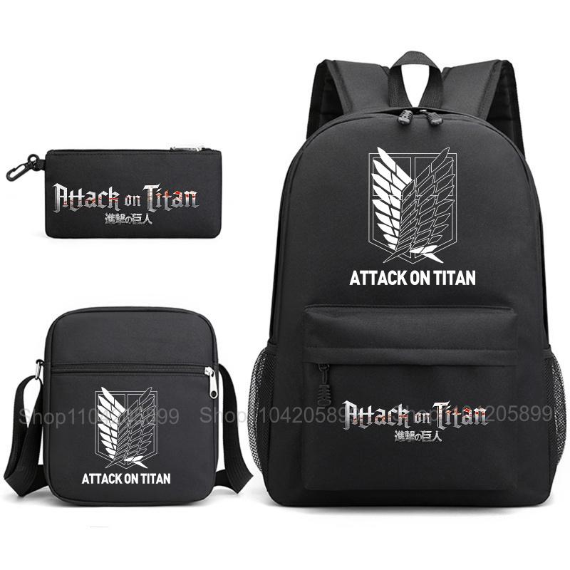 Attack on Titan Backpack, 3pcs Anime Student SchoolBag Shoulder Bag Pencil Case Boys Girls Mochilas Daily Rucksack Holiday Gift