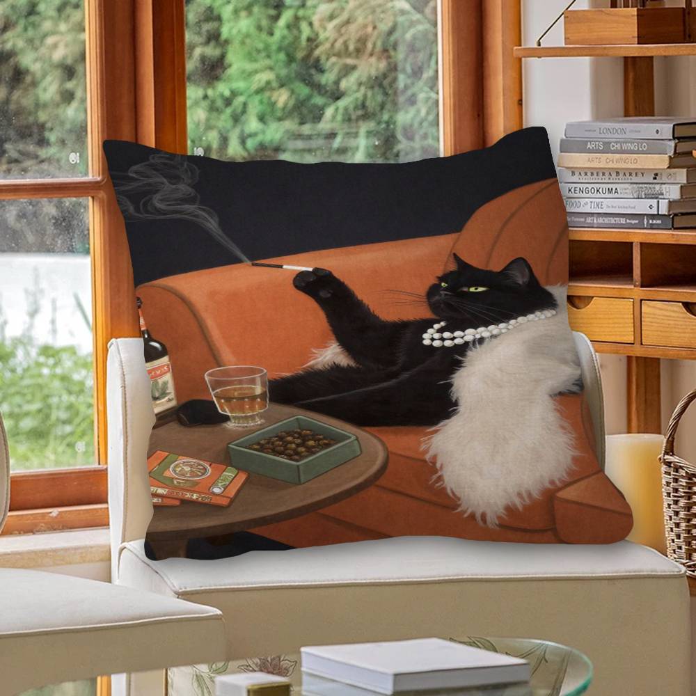 Black Cat Smoking a Cigarette Pillow Anime Pillow Sofa Bed Head Pillow Cover Cushion Cover 45x45 cm Fashion