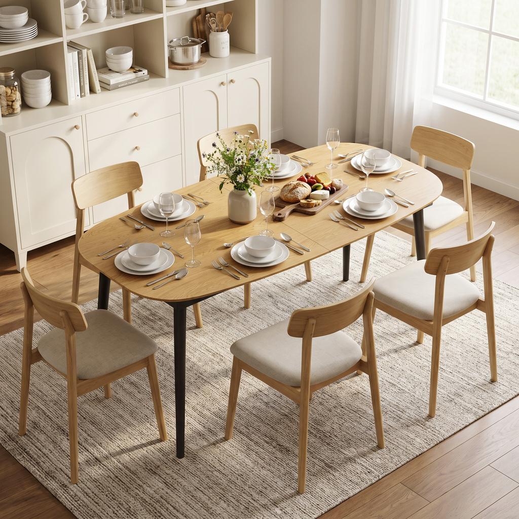 Extendable Rectangular Dining Table for 6-8, 160-200 cm, Shelf, Brown