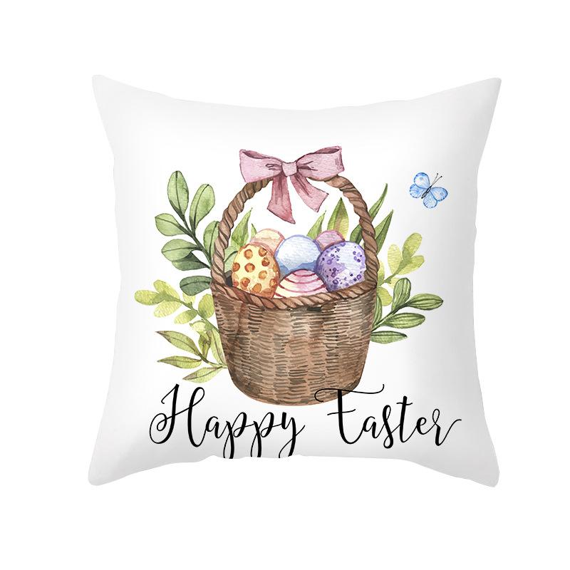 

New Watercolor Easter Pillowcase Festive Rabbit Flowers Peach Leather Velvet Home Pillow Cushion Cover 45 * 45Cm without pillow core