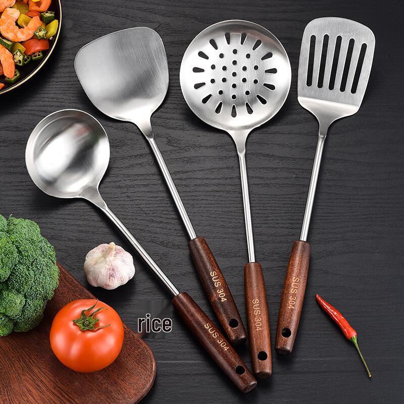 Retro Holzgriff 304 Edelstahl Perforierter Pfannenwender