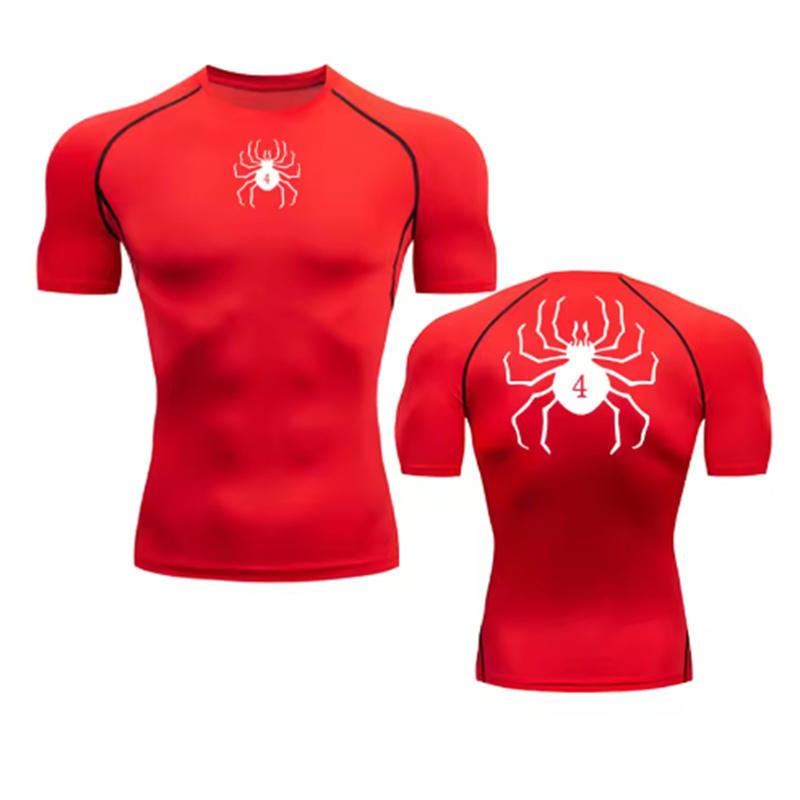 Spider Print Compression Shirts for Men Gym Workout Fitness Undershirts Short Sleeve Quick Dry Athletic T-Shirt Tops Sportswear