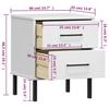 Nightstand OSLO with Metal Legs White Solid Pine Wood