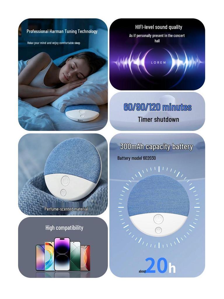 Ultra-Thin Bluetooth Pillow Speaker: High-Quality 4DS Sound, Music & White Noise for Bedside Use