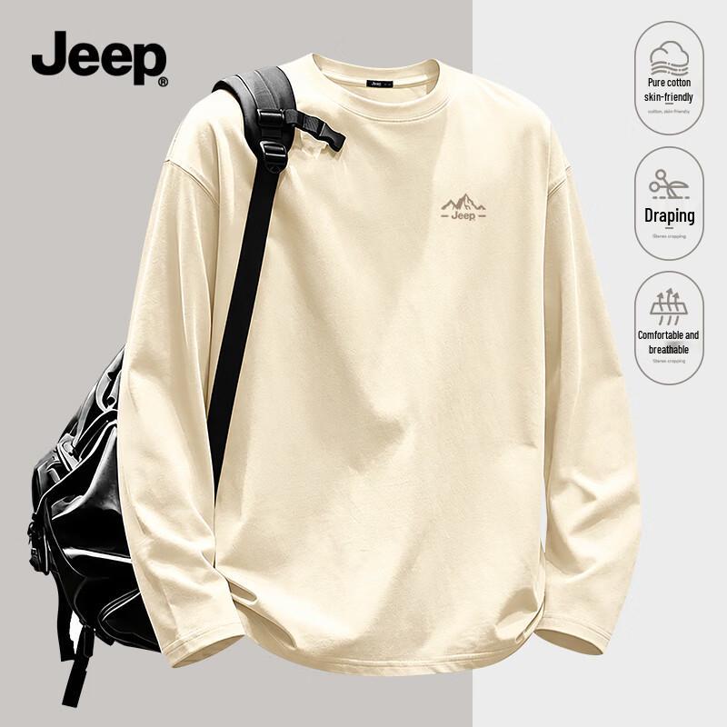 Jeep Herren Heavyweight 220G Reines Baumwolle Langarm T-Shirt