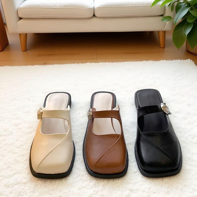 Fashion Women Flats Square Toe Slippers Fashion New Summer Mules Shoes 2025 Trend Slingback Party Sandals Dress Woman Flip Flops Zapatos