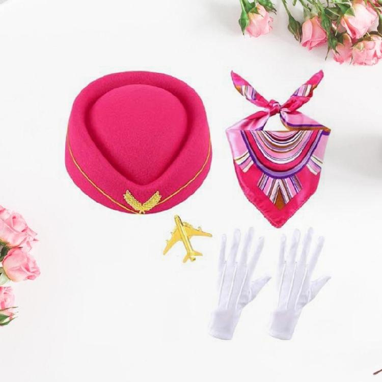 Flight Attendant Costume Accessories Women's Stewardess Outfit Air Hostess Cosplay Costume Stewardess Hat Gloves Scarf