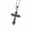 Gothic Black And Red Gemstone Cross Pendant Necklace With Alloy Chain For Men Women