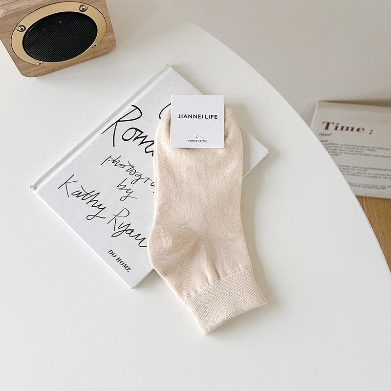 Summer Candy-colored Thin Cotton Socks for Women, Simple Mid-calf White Socks for Girls, Solid Color Versatile Women's Socks
