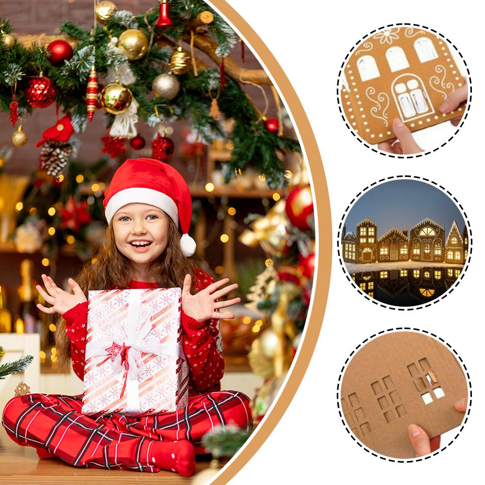 DIY Family Party Decoration Christmas Gingerbread House Cardboard Ornament Christmas Gingerbread House Luminous Decoration