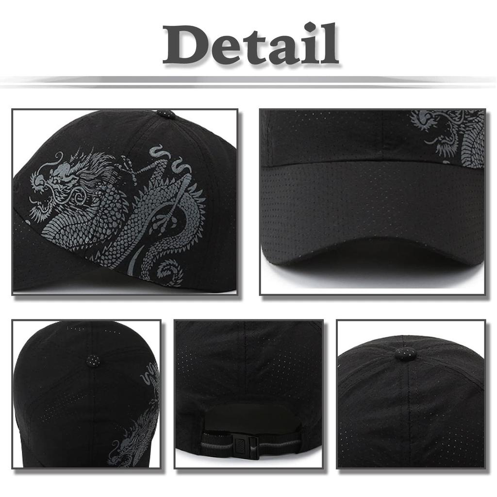 Mesh Cap Dragon Logo Hat Running Lightweight Quick Drying CA508 [White Fang] Men's Women's (Black)