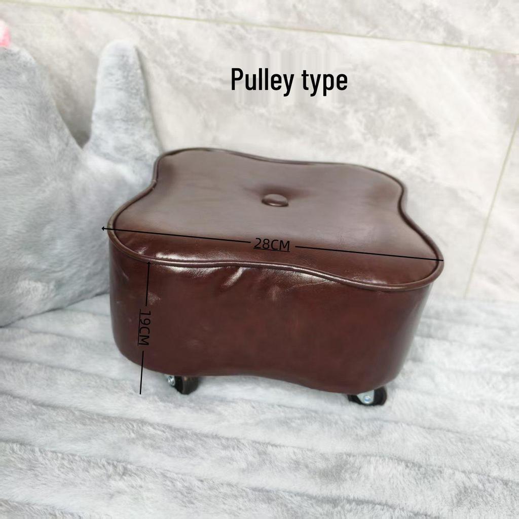Four-Leaf Clover Upholstered Leather Stool for Living Room or Entranceway