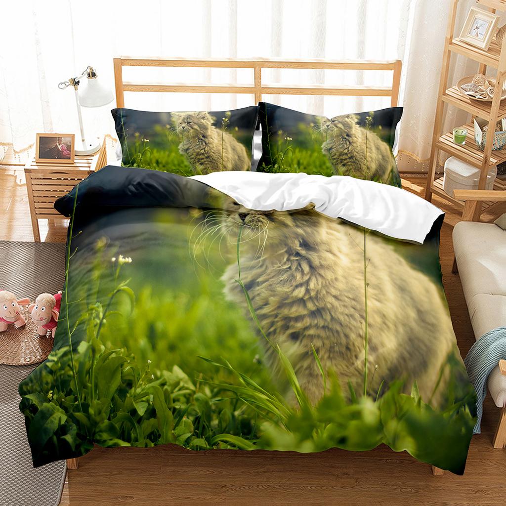 Kočičí povlečení na přikrývku Sada Vzor domácích koček Jednolůžková ložní souprava Roztomilé kotě Pro chlapce Polyester Záhadná Roztomilá kočka King Size Povlak na přikrývku