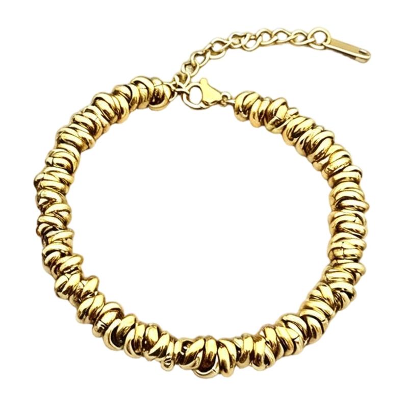 Retro Chain Bracelet in Stainless Steel with Lobster Clasp, Rounded Bead Links and Casual Daily Wear Looks for Styling