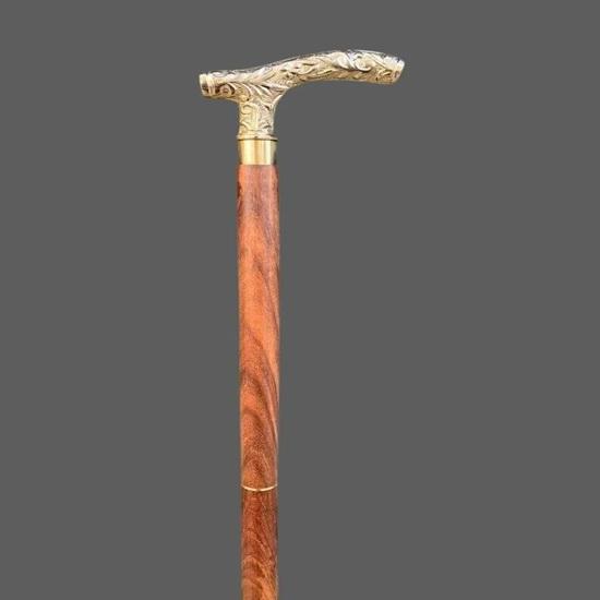 91.44 cm Polish Brass Handle Walking Stick Solid Wood Cane, Gift for Him, Her, Father, Mother, Grandmother, Grandfather