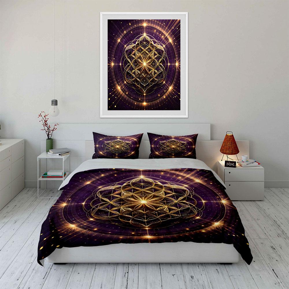 Golden Mandala Art Decor Set Soft Comfortable Duvet Cover Bedding Set Included 1*Duvet Cover & 2*Pillowcases, Gift