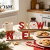 Christmas Home Decor Wooden Table Sign, XMAS SNOW NOEL Tabletop Sign with Decorations Base, Hollow Letter Centerpiece for Xmas Party Festive Signs