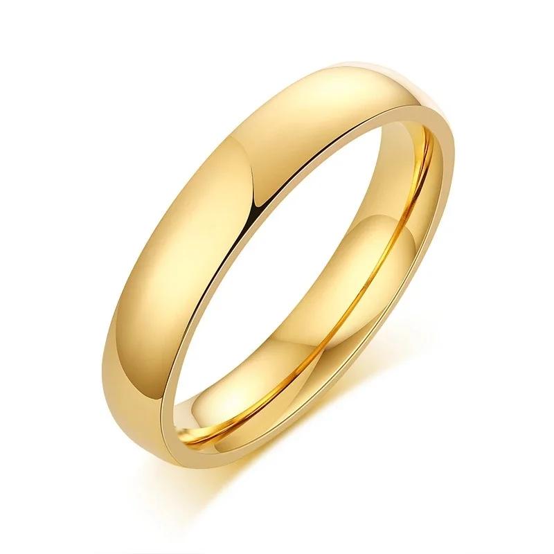 Simple 2/4/6/8mm Stainless Steel Wedding Rings Golden Smooth Women Men Couple Ring  Jewelry