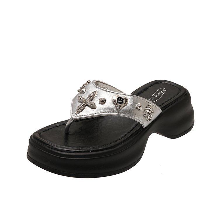 2025 Summer New Fashion Cross Thick-soled Toe Slippers Women's Comfortable and Versatile Outer Wear Height-increasing Women's Slippers