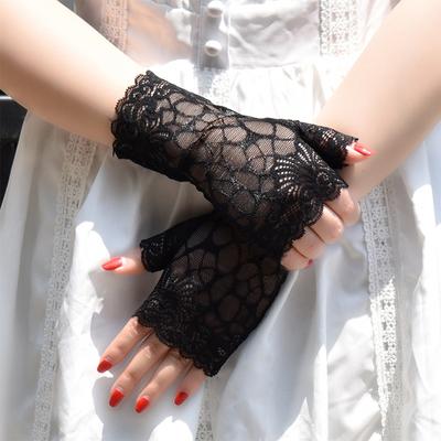 Guantes de encaje de medio dedo para mujer, de malla elástica, sexys, estilo gótico punk, con protección solar y transpirables.