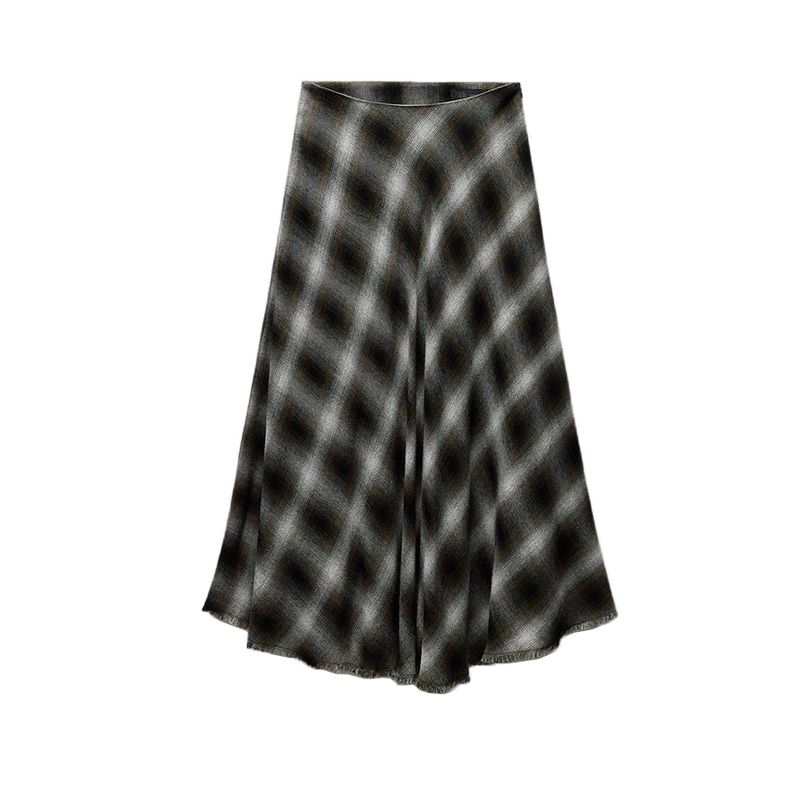 

Spring New Women s Clothing Commute Leisure Blended Mid Waist Gingham A- line Elegant Midi Dress 2410784 Brown L