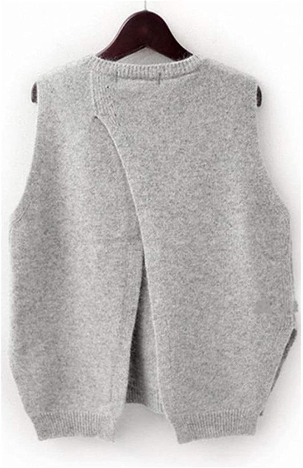 Чистый свитер для осени и вязаный топ-слинг, круглый, свободный, без рукавов, короткий, женский, зимний, жилет, шея, (Цвет Серый, Размер M)