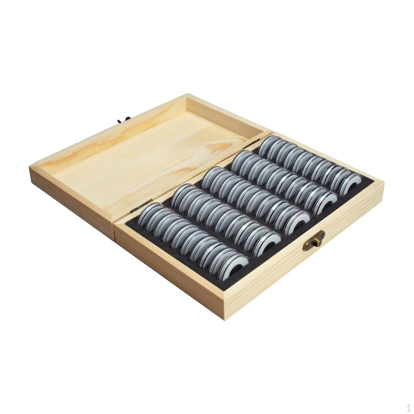 1 Coin Storage Box with Round Commemorative Cabinet Holder Display Wooden