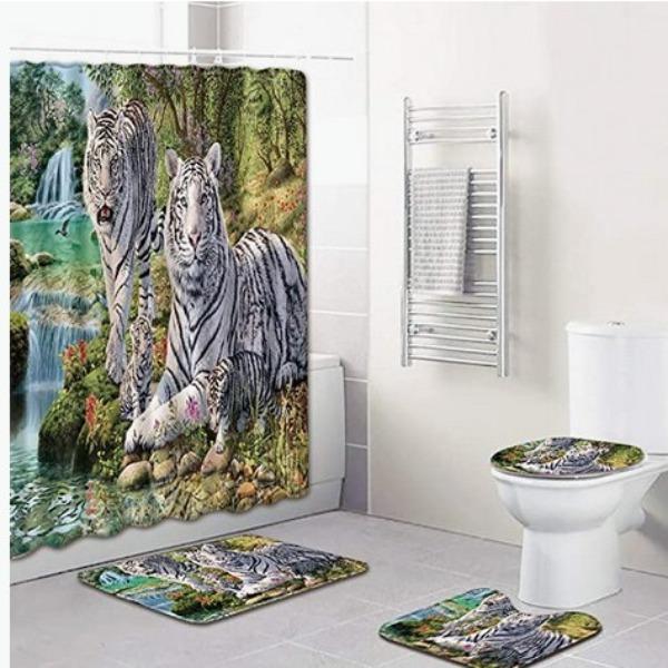 Colored Animals Elephant Lion Horse Bathroom Non-Slip Floor Mat Shower Curtain Carpet Personality Cool