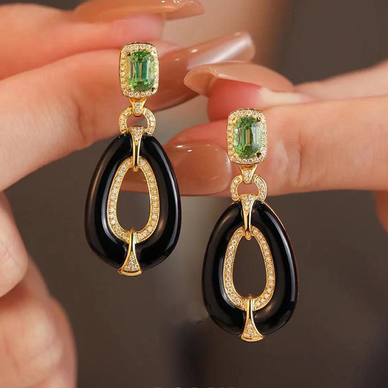 

Ювелирные изделия храма Луоси 925 стерлинговое серебро один карат оливково-зеленые серьги - винтажный европейский и американский стиль высокого класса 925 Silver